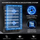 Mojgar 24 Inch Wine Cooler, 51 Bottle Wine Refrigerator with Removeable Shelves Blue Interior Light, Stainless Steel Wine Fridge, Built-in/Freestanding (Single Zone Black Door)