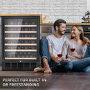 Mojgar 24 Inch Wine Cooler, 51 Bottle Wine Refrigerator with Removeable Shelves Blue Interior Light, Stainless Steel Wine Fridge, Built-in/Freestanding (Single Zone Black Door)