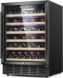 Mojgar 24 Inch Wine Cooler, 51 Bottle Wine Refrigerator with Removeable Shelves Blue Interior Light, Stainless Steel Wine Fridge, Built-in/Freestanding (Single Zone Black Door)